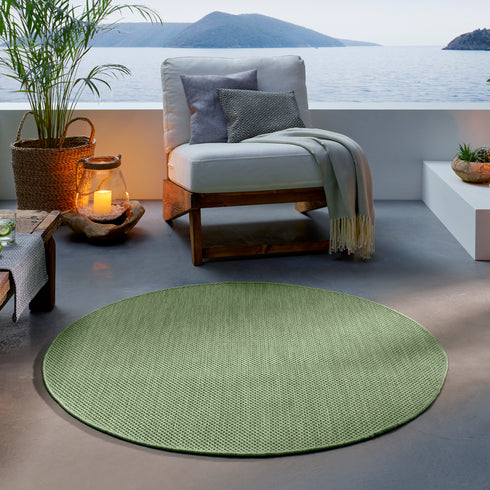 Outdoor Teppich | Für Drinnen und Draußen | Terrasse Balkon Garten Wohnzimmer Badezimmer Küche Flur Läufer | Grün Rund